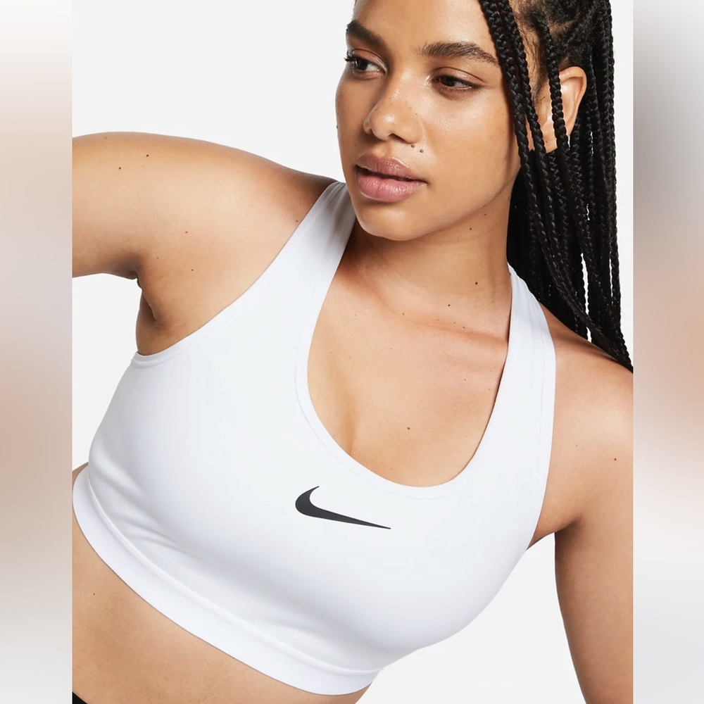 White Nike Swoosh Sports Bra